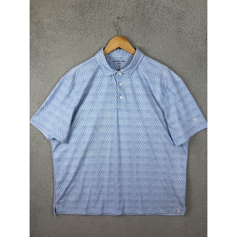 Kenneth Cole Golf Polo Shirt Mens XL Blue Geometric Performance Stretch Mens